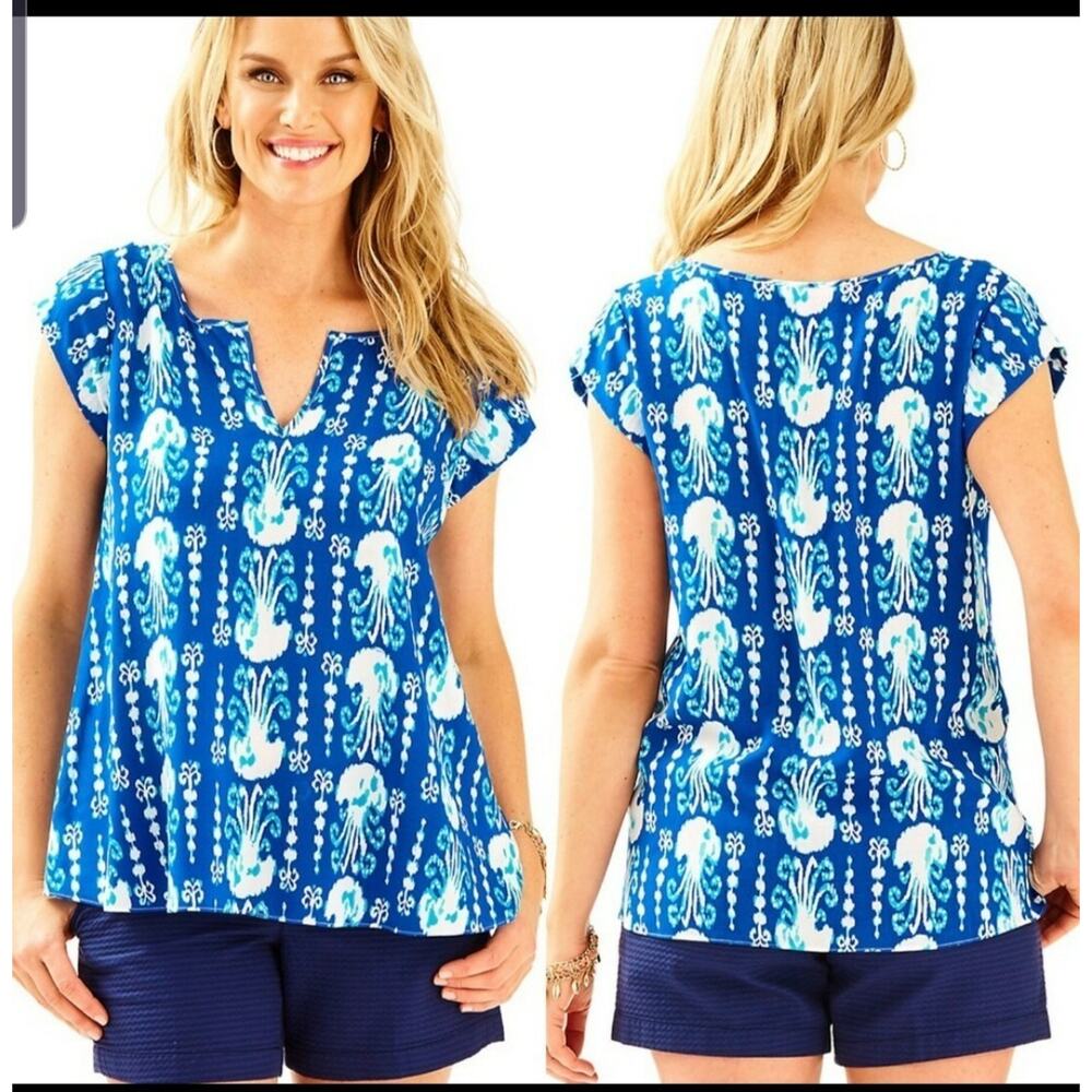 Lilly Pulitzer Shelley Get In Line Jellyfish Blue Top Small